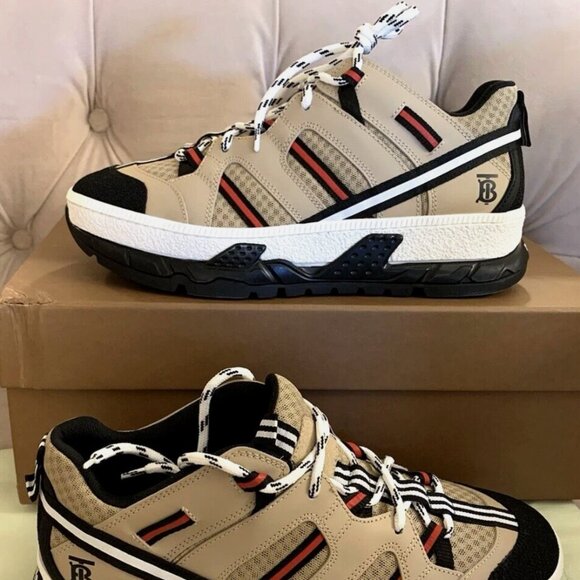 BURBERRY MEN UNION RS5 MIX TECH STRIPE LOW TOP SNEAKERS, BEIGE, SZ 40 - NIB $750 - Picture 9 of 16